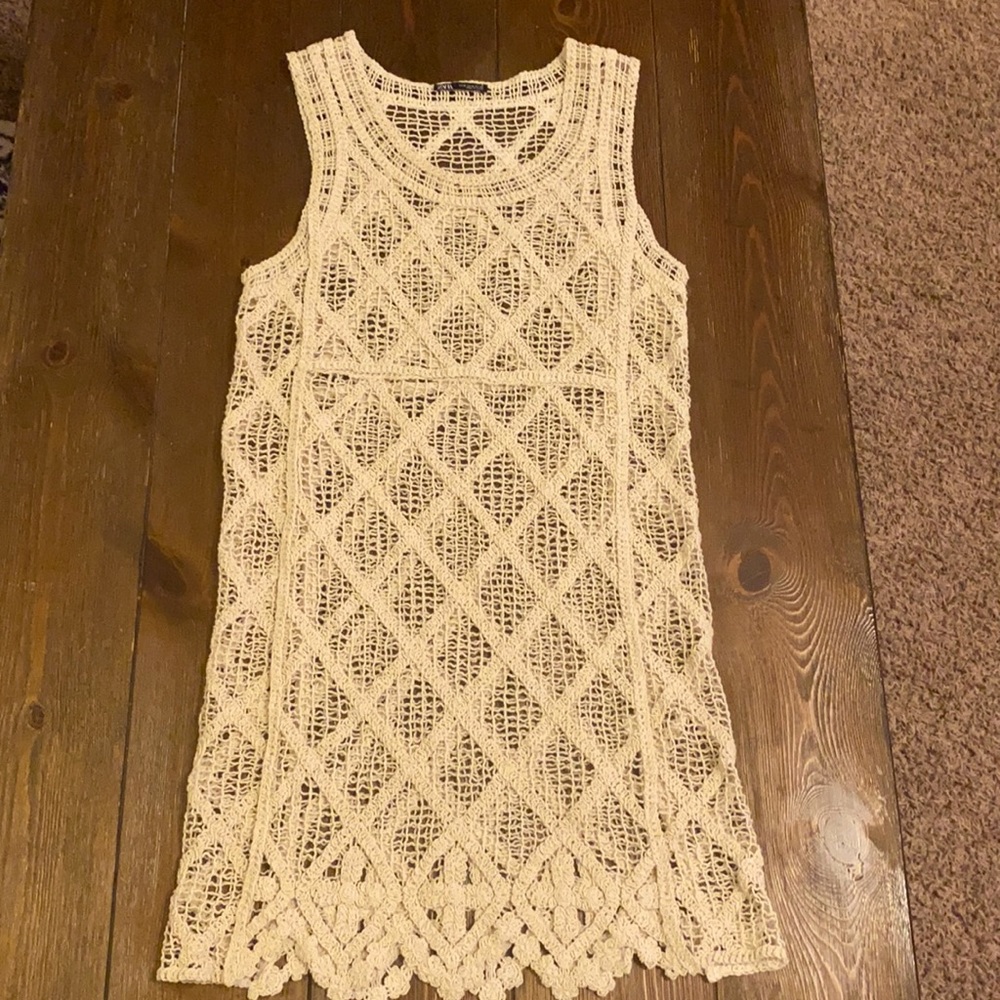 Zara Off White Cotton Crochet Dress